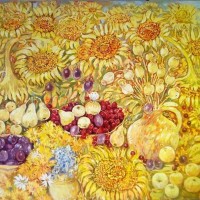 " Подсолнухи с фруктами на солнце" х/м (80см-100см) - Aleksandr Mitsnik